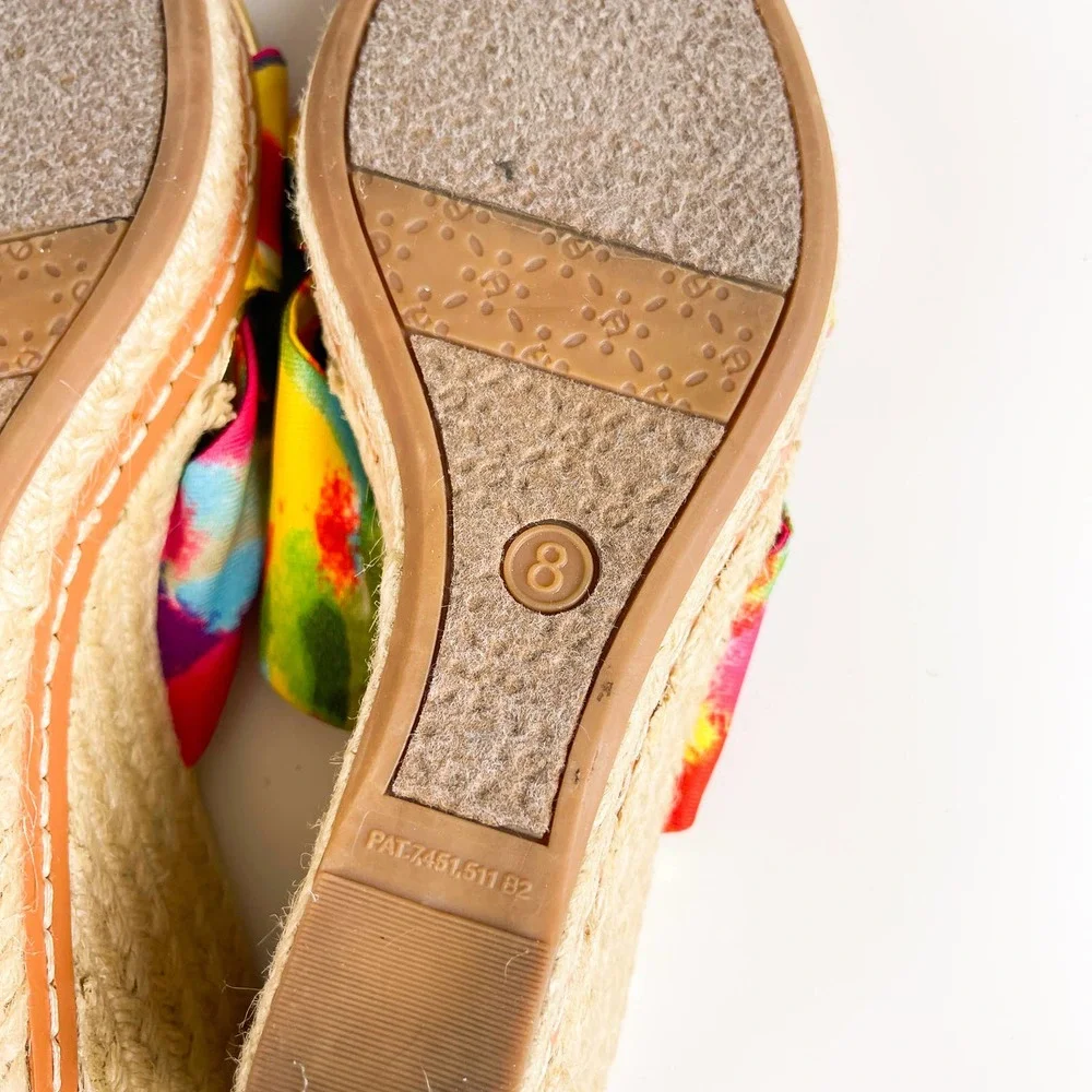 Etienne Aigner 8 Krista Watercolor Tie Dye Espadrille Wedge Sandals 3.5” Heel